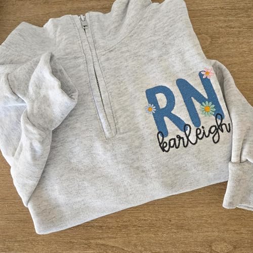 GODMERCH Custom Nursing Student Quarter Zip Sweatshirt, Personalized Nurse Embroidered Pullover with Name3