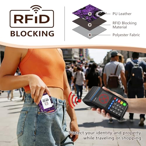 Image of GIANCOMICS Slim Wallet Credit Card Holder Women, Evil Eye Rfid Blocking Small Card Case, Keychain Thin Pocket Curved Zipper Wallet, Travel Card Holder PU Leather ID Window, Ladies Female Gifts