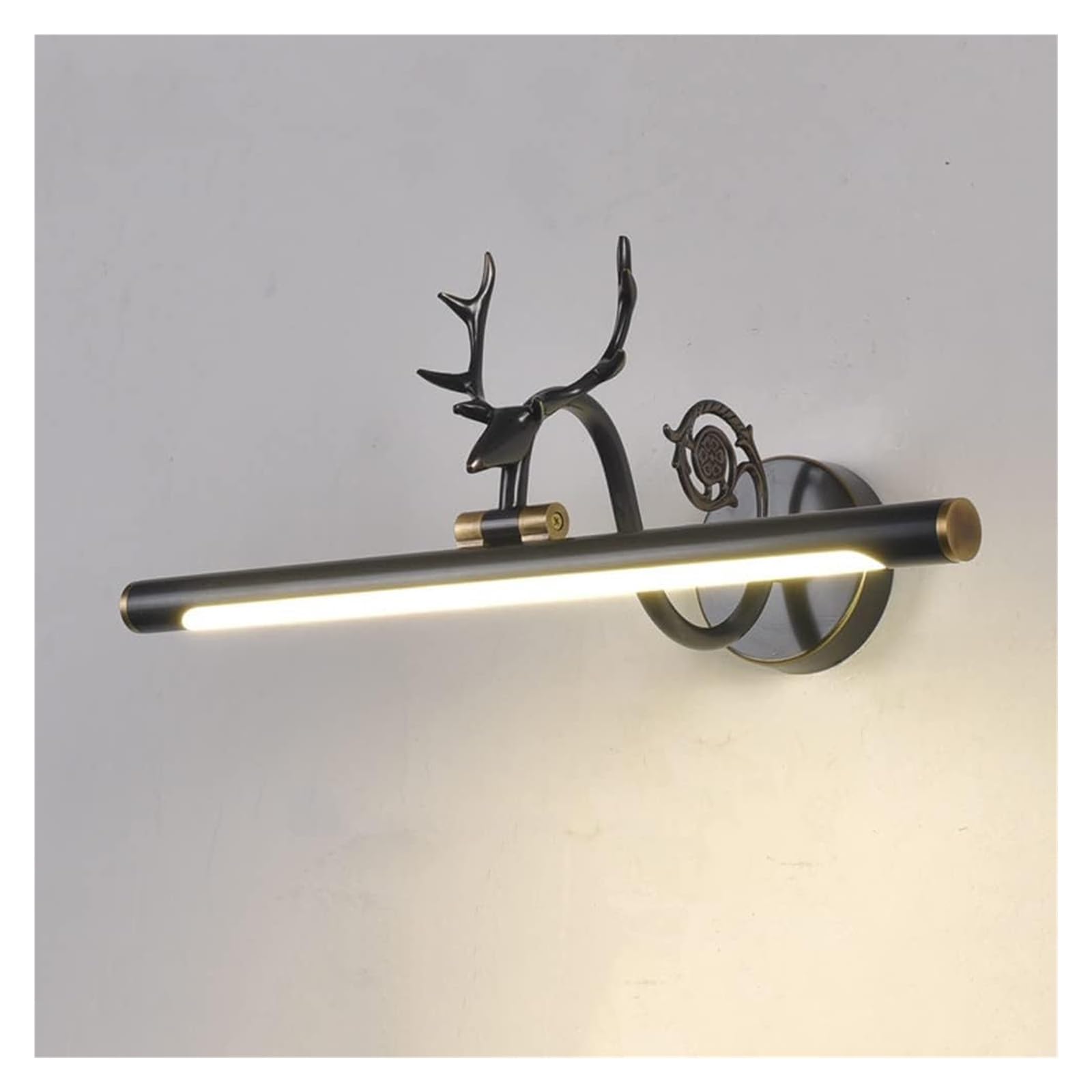 Lampy ścienne w stylu retro, miedziane, do łazienki w stylu rustykalnym, z regulowanym, liniowym lustrzanym frontem(Black-45cm)