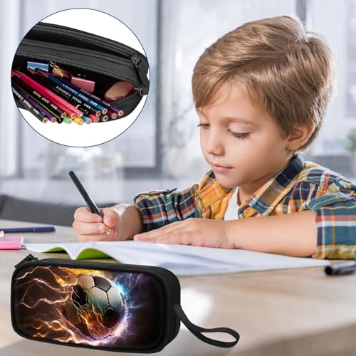 Image of TILYTADLY Large Pencil Case for Boys - Soccer Boys Pencil Pouch with Zipper Compartments - Big Capacity Pen Box Pen Bag Organizer with Keychain for Kids Teens School
