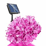 SKD イルミネーションライト サクラ ソーラーライト 屋外 60LED 11m 8パターン点灯 桜 さくら 花 花びら 防水 60LED 11m 8パターン点灯 60球 クリスマス ハロウィン(ピンク)