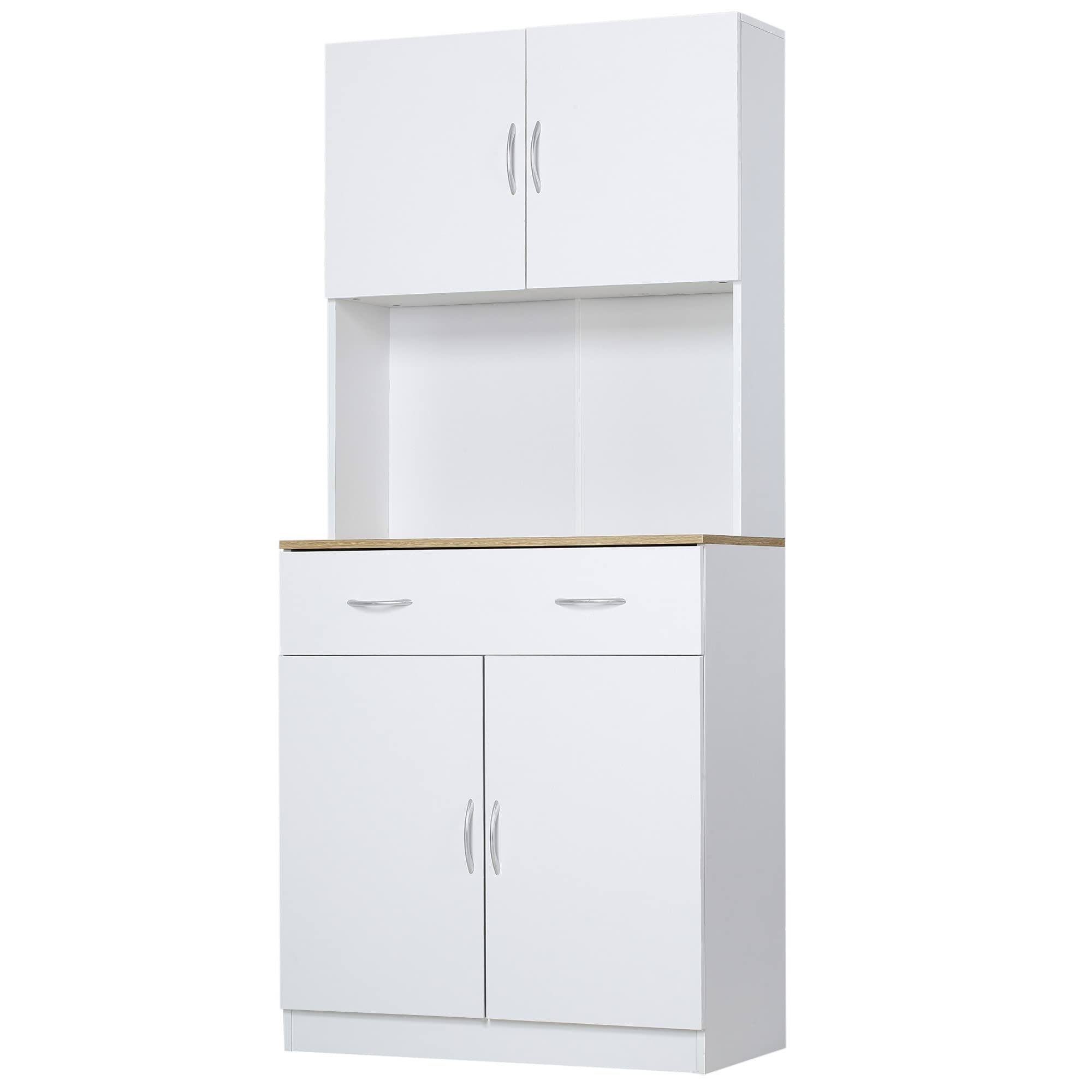 HOMCOM Mobile Cucina Alto 180cm con Armadietti a 2 Ante e Cassetto, Credenza Alta da Cucina in Legno con Ripiani Regolabili, per Cucina, Sala da Pranzo e Soggiorno, 80x40x180 cm, Bianco