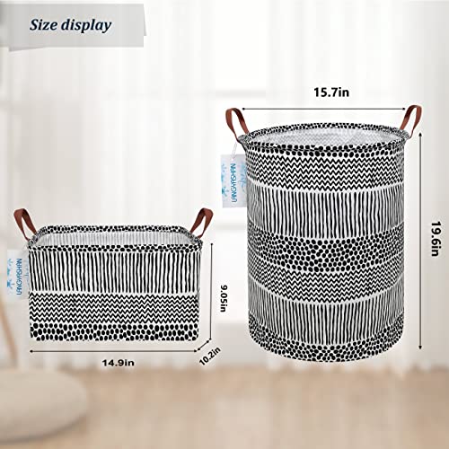 Langyashan Round And Rectangular Storage Bin, Canvas Fabric Collapsible Organizer Basket For Laundry Hamper,Toy Bins,Gift Baskets, Bedroom, Clothes,Baby Nursery (Line) #TOP1