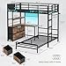 DICTAC Bunk Bed with L-Shaped Desk,5 Storage Drawers and 2 Shelves Metal Twin XL Over Twin Bunk Bed with LED Lights and Charging Station,bunk Beds with Safety Guardrail & Ladder,Space-Saving,Black