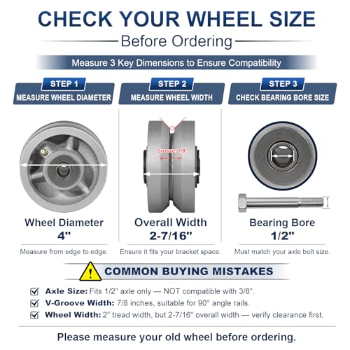 Image of 4 Inch V-Groove Steel Wheel, 7 /8 inch Wide 90 Groove, Fits 1 inch Angle Iron Track, Heavy Duty Industrial Track Wheel with Relief Groove, High Load Capacity(2 Pack)