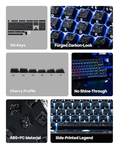 Image of EPOMAKER Frost Jelly Keycaps Set, 126 Keys Forged Carbon Fiber Keycaps | Cherry Profile, ABS+PC, MX-Style Compatible for 61 /68 /84 /87 /98 /100 /104 /108 ANSI Layout Mechanical Gaming Keyboards (Black)