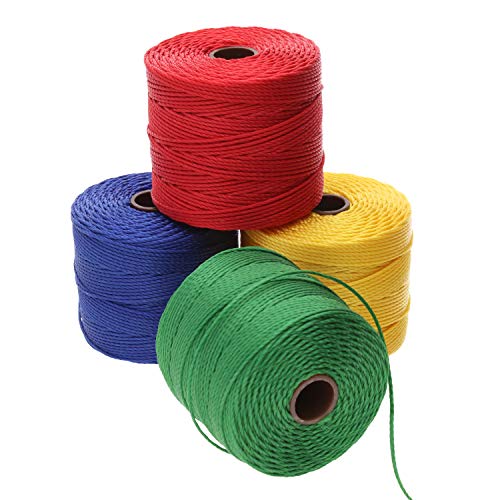 The Beadsmith S-Lon Bead Cord - .5 mm Twisted Nylon Cord for Stringing 4-Pack, Primary Mix, TEX210, 77 Yards per Spool