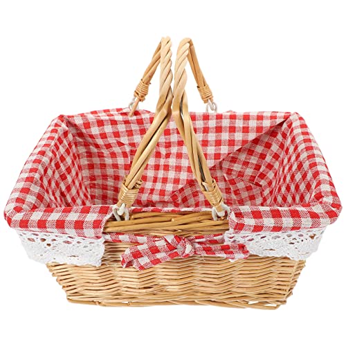 Alipis Cesta De Picnic Cestas De Mimbre Cestas De Pan De Mimbre Canasta De Pastos Marinos Cesta De Lavado De Mimbre Cesta De Almacenamiento De Mimbre Con Tapa Cesta Blanca Rojo Paño