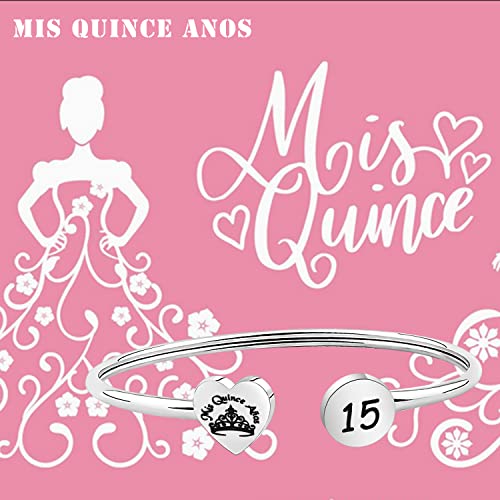 Image of PLITI 15th Birthday Gifts For Daughter Quinceanera Sweet 15 Bangle Mis Quince Anos Latina Spanish Bracelet Crown Themed Jewelry