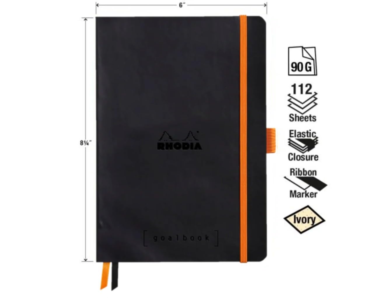 Rhodiarama GOALBK noir 14,8x21 dot soft ivoire 117742C