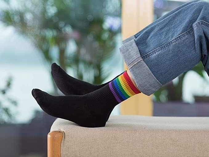 Miniatura 6 de 6 pares de calcetines de arco iris para mujer, a rayas, retro, calcetines atléticos para correr, calcetines casuales de algodón, blanco y negro,