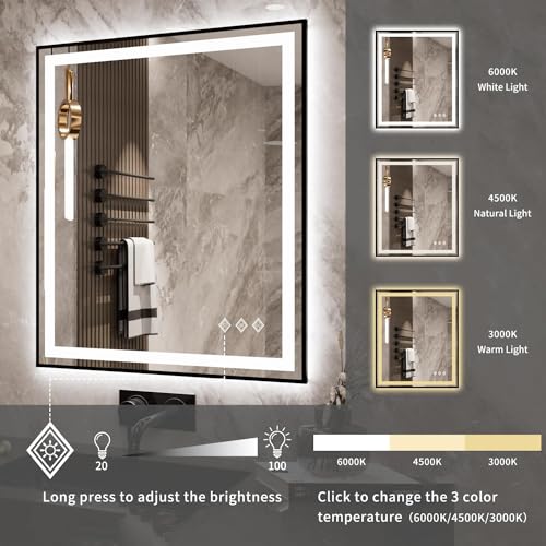 24"x 40" LED Bathroom Mirror with Black Frame, Stepless Dimmable, Anti-Fog, Shatter-Proof, Memory, 3 Colors, LED Vanity Mirror - Image 5