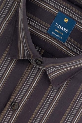Image of 7-DAYS Men's Premium Striped Shirt - 100% Cotton, Tailored Fit (Between Slim & Regular), Full Sleeve, with Pocket - Smart Office & Casual Look