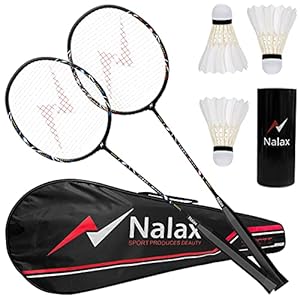 Nalax Badminton Set, 2 Player Badminton Rackets Professional Graphite High-Grade Badminton Racquet with 3 Shuttlecocks…