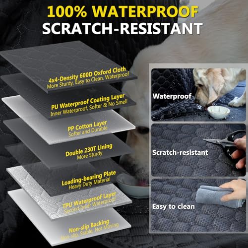 DIAMOOKY Truck Back Seat Extender for Dogs, Upgraded Waterproof Pet Seat Cover with Door Protection, Hard Bottom, Holds 400 lbs, Dog Hammock for F150/Silverado 1500/Sierra 1500/RAM 1500/Titan