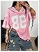 Milumia Women's Number Graphic V Neck Short Sleeve Mesh Jersey T Shirt Y2k Drop Shoulder Oversize Tee Tops Pink X-Small