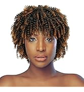 BECUS Kurze Lockige Schwarze Perücken für Frauen Mädchen Schwarze Perücke mit Pony Fransen Afro P...