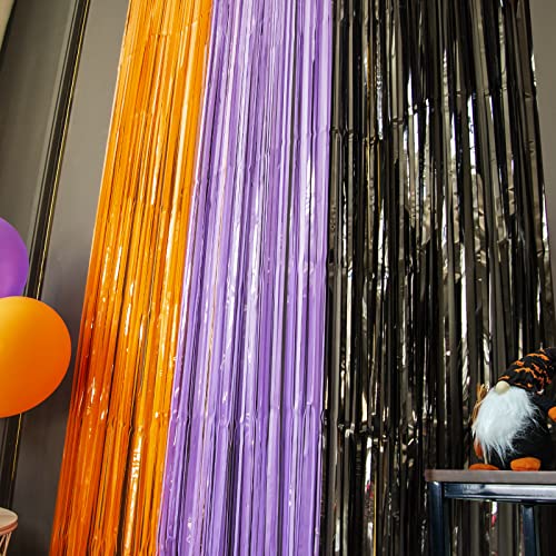 Lolstar 3 Pack Orange Purple Black Photo Booth Props,3.3 X 6.6 Ft Halloween Foil Fringe Curtains,Halloween Party Photo Backdrop Streamer Backdrop For Birthday Anniversary Halloween Party Decoration #TOP6