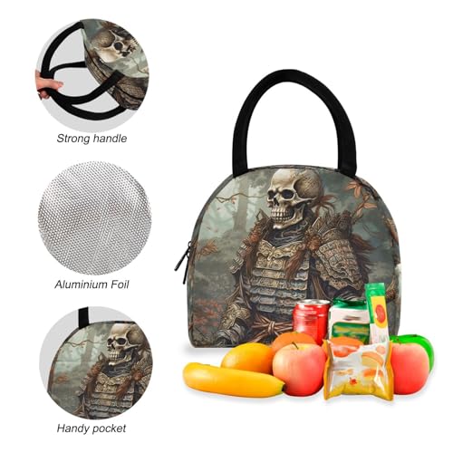 Backpack Lunch Box Set Large Capacity Travel Backpacks and Insulated Lunch Bag for Commute Hiking Picnic Japanese Skeleton Warrior Print4