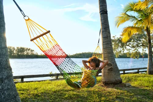 Naturejam Rasta Hammock-Portable Jamaican Camping Mesh Rope Hammock With Carrying Bag And Tree Straps #TOP1