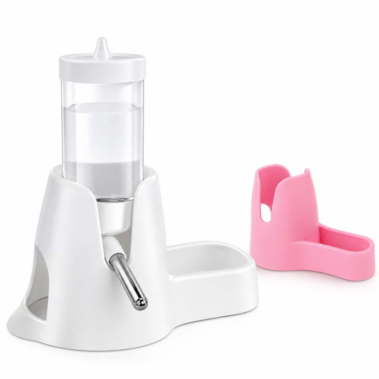 2PCS Hamster Water Bottle With Stand, All-In-One Drinking Feeder For Small Pets,White And Pink Color Options. This Practical Feeder Set Fits Most Small Pet Enclosures.