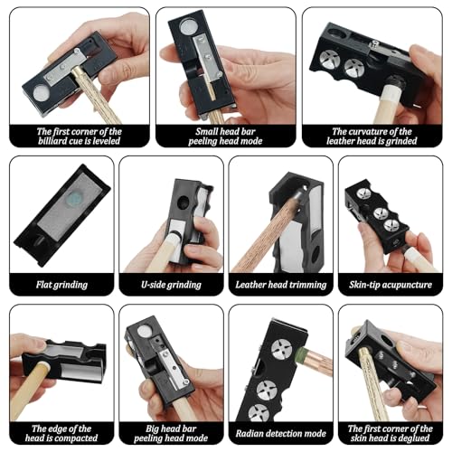 11-in-1 Billard Queue Spitzen Reparaturset, Pool Billard Queue Tip Shaper, Multifunktionales Billard Tip Tool mit Trimmer, Ersatzklingen, L-förmigem Sechskantschlüssel, Zubehör für Formgebung & Repara