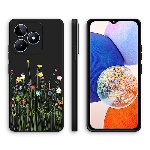 Cover per Realme C53 Custodia Morbido Antiurto Ultrasottile con Motivo Carino Design a Bordo Dritto - Flowers silicone nero