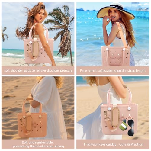 Image of LBU Strap for Bogg Bag Accessories with Handle Wrap, Detachable Shoulder Pad, 2Pcs Key Holders Adjustable Crossbody Shoulder Strap Wrap for XL /Medium /Small Rubber Tote Beach Bog Bags