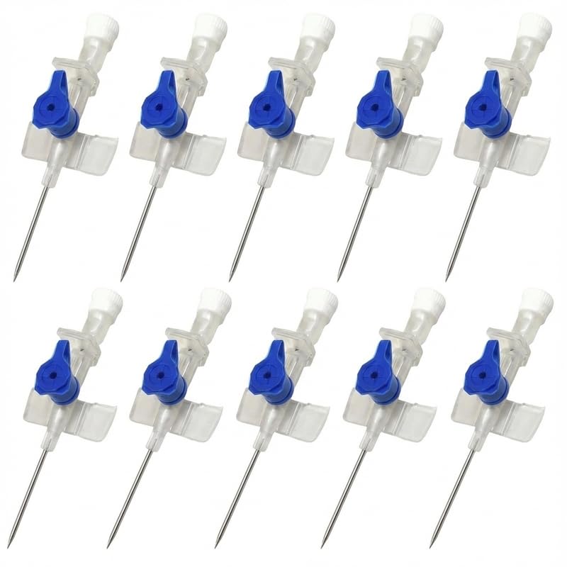 I.V. Catheter/Cannula With Injection vale and Wings 22G Disposable | I.D - 0.6mm, O.D-0.9mm | Color- Blue (Pack of 100 pcs)