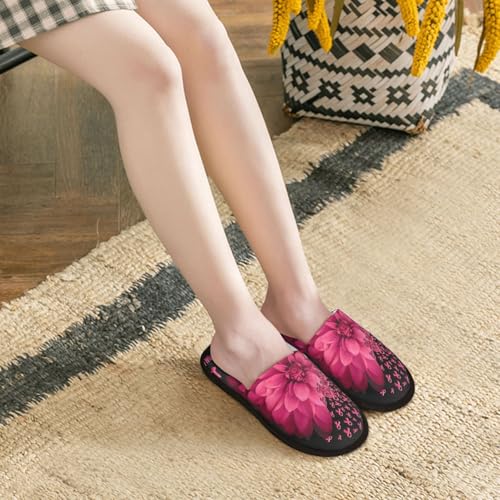 Breast Cancer Awareness Flowers Slippers Cozy Non-Slip Indoor Shoes Soft Fluffy House Slippers For Women Men4
