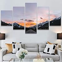 SIGNWIN 5 Panel Canvas Wall Art Sunset in The Mountains for Home Decorations Ready to Hang - 60
