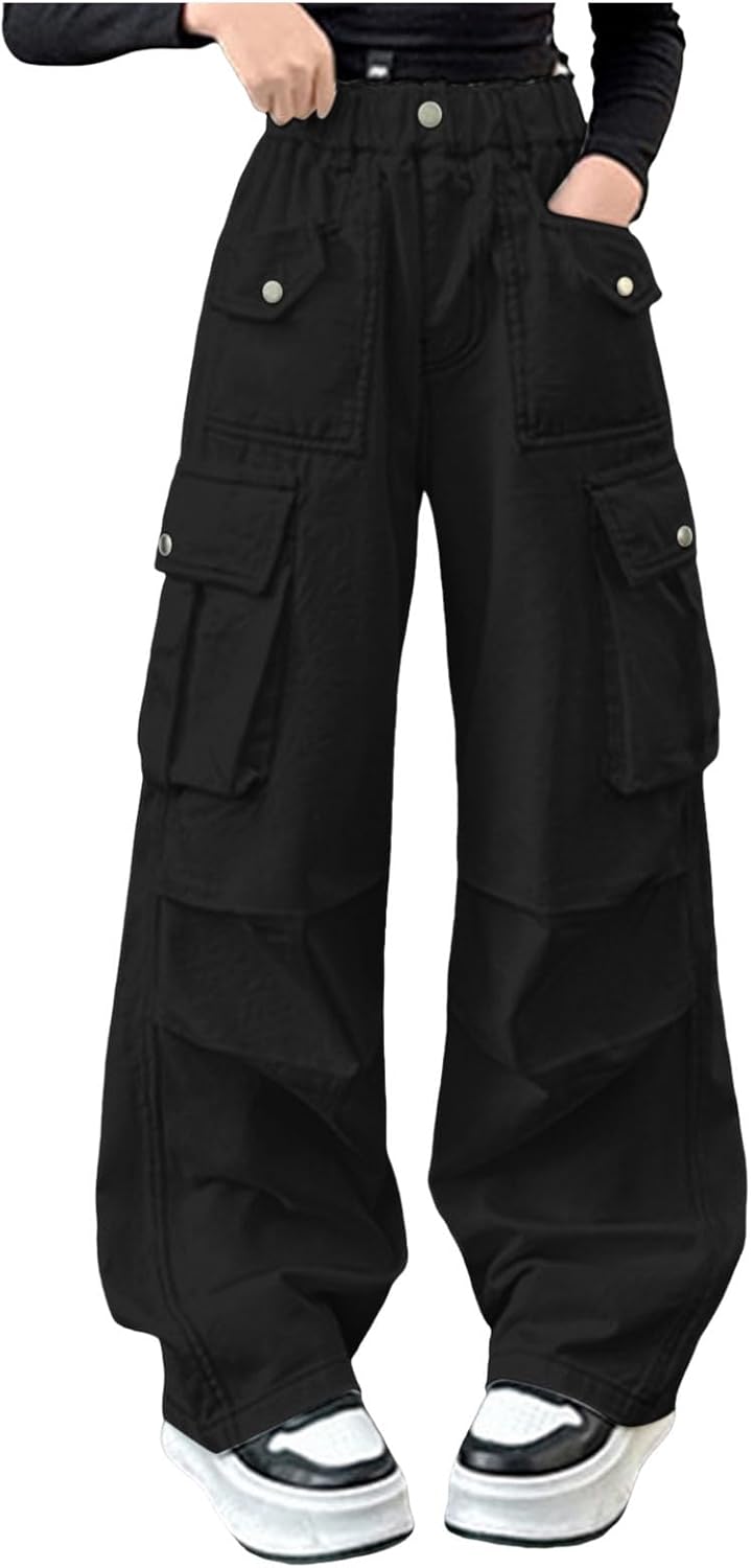 Girls Cargo Pants Elastic Waist Casual Jogger Pants Loose Baggy Joggers Travel Hiking Streetwear 2025