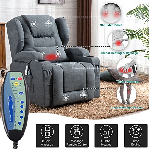 Vuyuyu Electric Power Lift Recliner Chair For Elderly, Linen Fabric Wingback Recliner Chair With Massage And Heat, Spacious Seat/Cup Holders/Usb Ports/Side Pockets/Free Pillow (Linen Blue) #TOP2