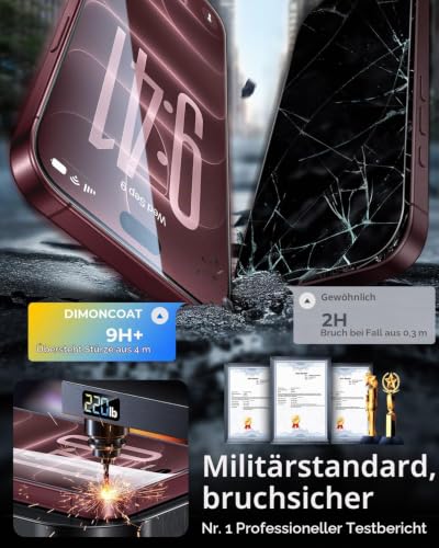 DIMONCOAT für iPhone 18 Pro für Panzerglas TOP 9H+ Sturzschutz, 2 Stück – Ansicht 3