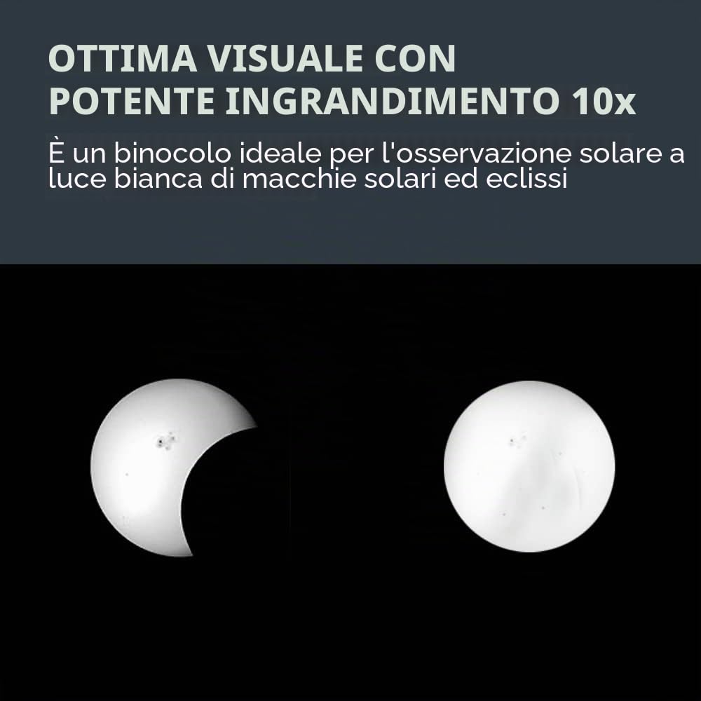 Celestron 71238 EclipSmart 10x42 Binocolo solare Porro - ISO 12312-2, impugnatura in gomma, ottica con rivestimento multiplo, vetro BK7, laccetto da collo e custodia morbida per il trasporto, nero