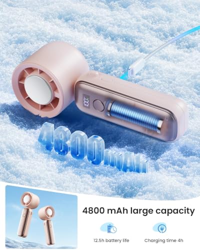 Image of Gaiatop Portable Turbo Handheld Fan with Ice Cooler,Powerful High-Speed Foldable Hand Fan With 100 Speed Adjustable,4800mAh Rechargeable Personal Fans Gift for Travel Indoor Outdoor Use (Light pink)
