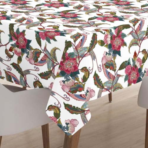 Encasa XO Mantel Estampado de poliéster, Cubierta de Mesa de Tela de Sarga, Relleno de Agua, Longitud 140 cm-Round para 4 Seater Mesa de Comedor Rectangular. Lavable a máquina, Duradero - Chinza Roja