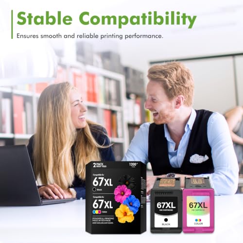 Image of 67 67XL Ink Cartridge Black /Color Combo Pack 2800e 2855e Replacement for HP67XL Work for HP Deskjet 2700 2755e 4255e 4155e 2827e 2852e 2700e Envy 6055e 6000 6400 6455e Printer (1 Black,1 Tri-Color)