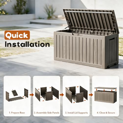 Image of 92 Gal Deck Box,Waterproof Resin Outdoor Storage Gas Lift,Lockable Grey