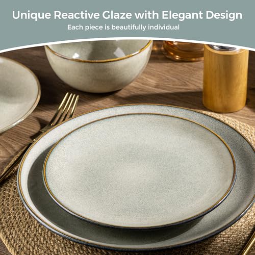 Image of GBHOME Dinnerware Sets For 6, 24Pcs Stoneware Plates and Double Bowls Sets, Dishwasher&Microwave Safe