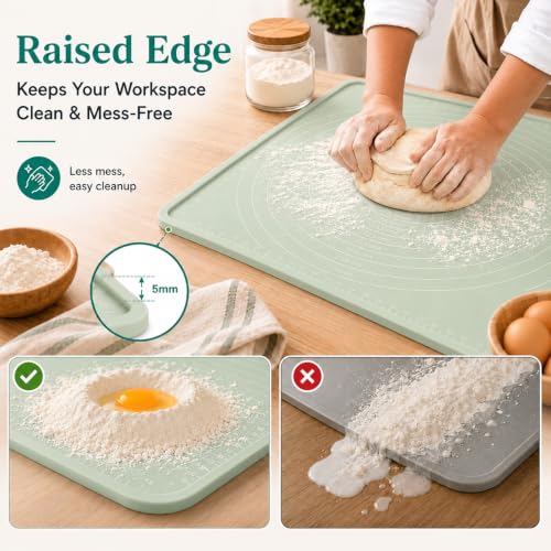 Image of Purebake Extra Thick Silicone Baking Mat 50x40 cm - Non Stick Silicone Mat for Kitchen, Roti & Chapati Making | Pastry Kneading Mat for Dough, Cookies, Pizza | Heat Resistant BPA Free (Sage Green)