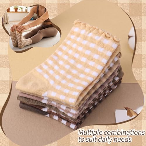 Image of 6 Pairs Women Ruffle Striped Frilly Socks, Cute Checkered Ankle Sock for Women Cotton Knit Casual Crew Socks