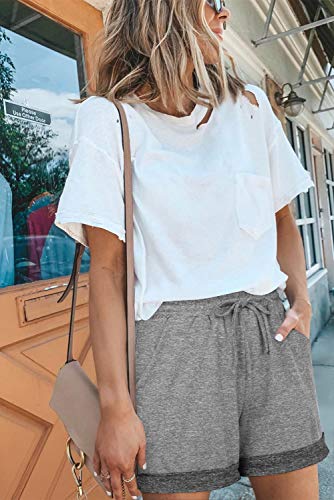 Shorts femininos elásticos confortáveis com cintura elástica e bolsos da Elf Queen, 1-light Gray2, L