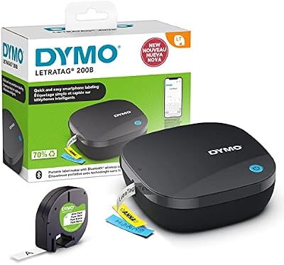 DYMO Etiquetadora LetraTag 200B Bluetooth, Impresora de etiquetas compacta |Se conecta mediante tecnología inalámbrica Bluetooth a iOS y Android , Incluye 1 cinta de etiqueta de papel blanco
