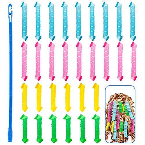 YBB 30 Pcs Hair Curlers Rollers Spiral Curls Styling Kit, No Heat Magic Hair Rollers Curler DIY Set with Styling Hook for Most Kinds of Hairstyles
