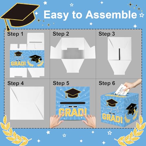 Image of Graduation Card Box Graduation Decorations 2026 Grad Card Box for Gift Graduation Party Favors Decor Party Supplies (Blue, 50 Cards)
