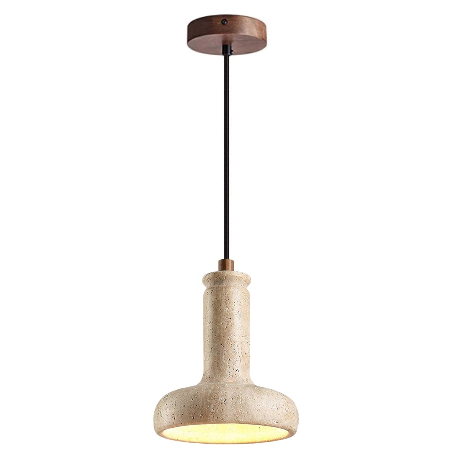 USMJQVZ Wabi Sabi Yellow Travertine Pendant Light Nordic Natural Wood & Cave Stone Chandelier for Japanese Bedroom, Kitchen Island & Dining Room
