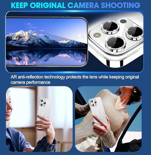 Image of DIAMOND Camera Lens Protector For IPHONE 16 PRO / 16 PRO MAX / 15 PRO / 15 PRO MAX ( SILVER ) UHD 9H Glass, Anti Drop, Scratch Resistant, Case Friendly, Removable, Waterproof, Heavy Duty Camera Protector, ( BUY 2 GET 1 FREE )