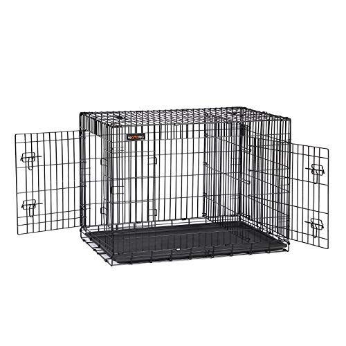 Feandrea Gabbia per Cani Pieghevole, con 2 Porte, Divisorio, Vassoio Rimovibile, 92,5 x 57,5 x 64 cm, L, Nero PPD36BK