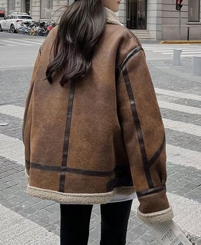 loveimgs Women Oversized Faux Suede Moto Jacket Sherpa Fleece Lined Leather Jacket Aviator Shearling Fur Coat Overcoat3